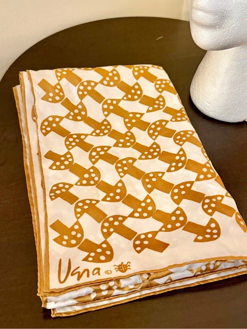 Vera Neumann Vana Gold & White Printed Silk-Feel Scarf